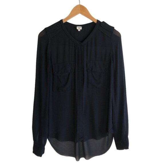 Aritzia Wilfred 100 Percent Silk Sheer Long Sleeve Top Black Extra Small - Picture 7 of 10